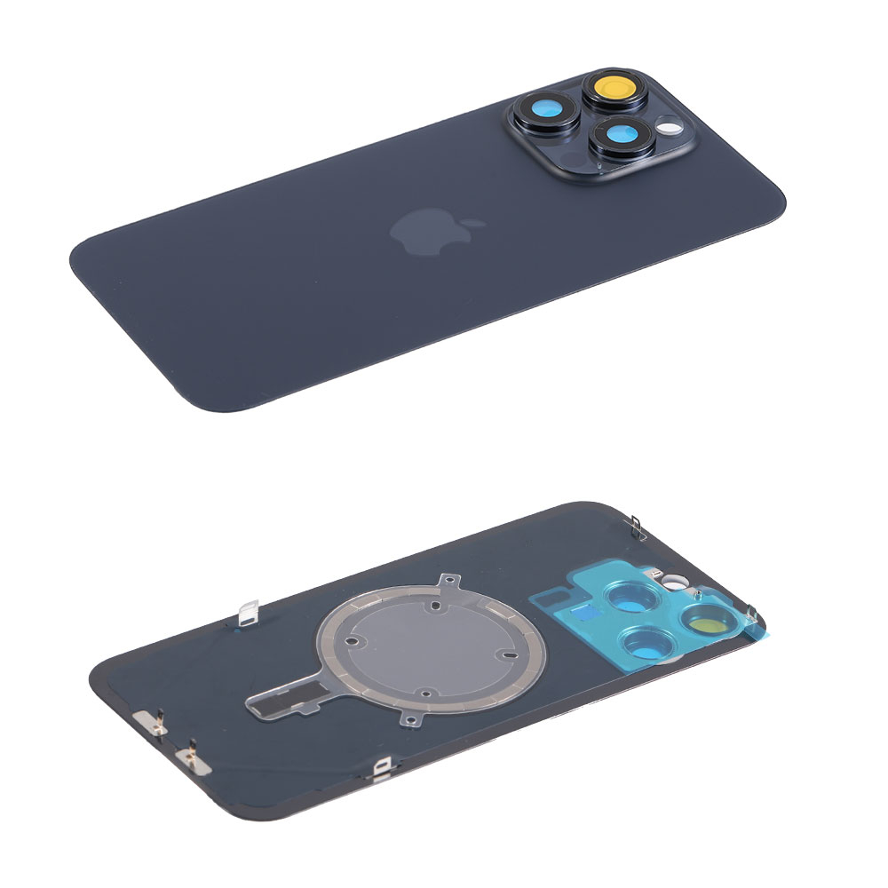 Capac spate sticla cu magnet fara NFC iPhone 15 Pro Max Blue Titanium