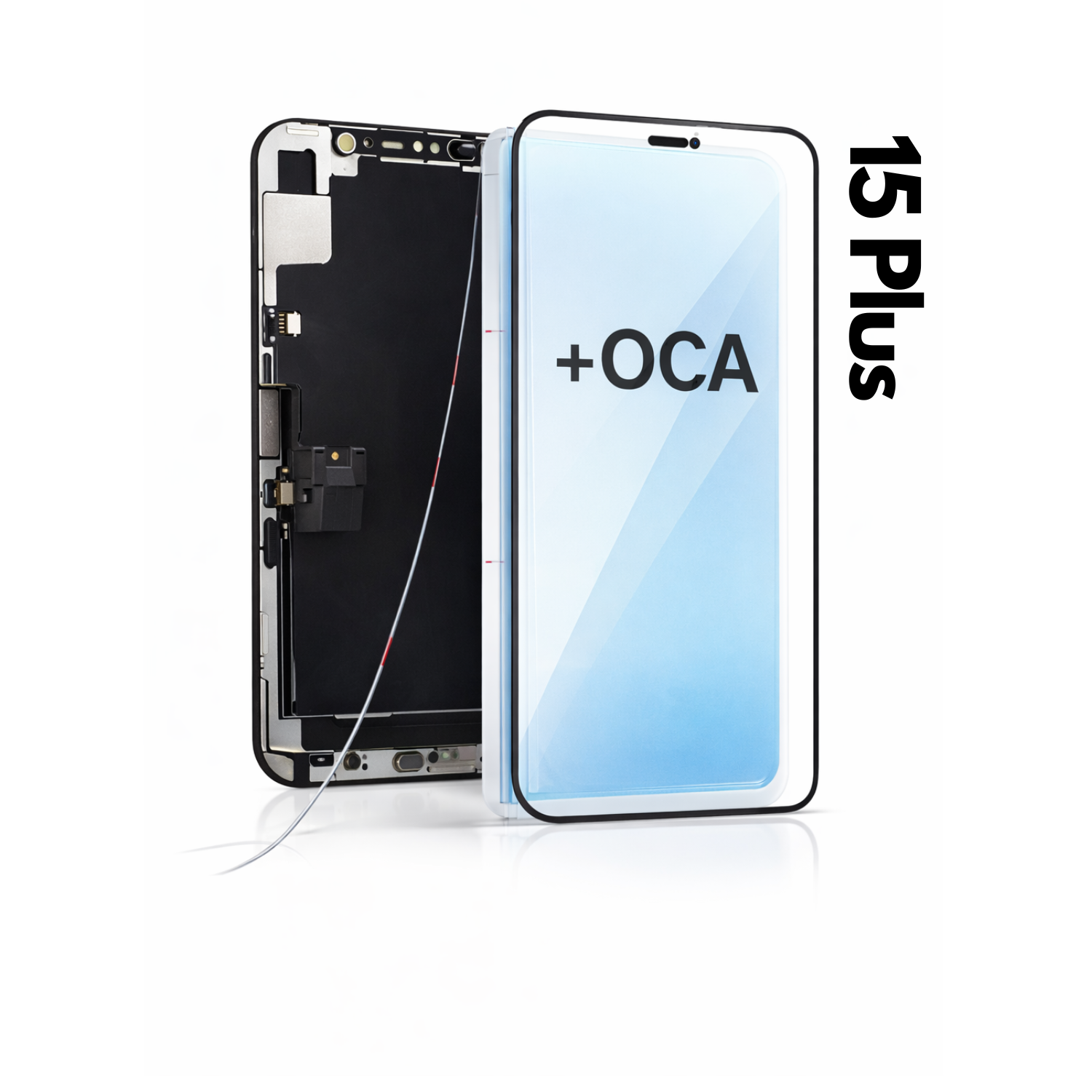 Sticla frontala ( pentru refurbished) + OCA Adeziv pentru iPhone 15 Plus